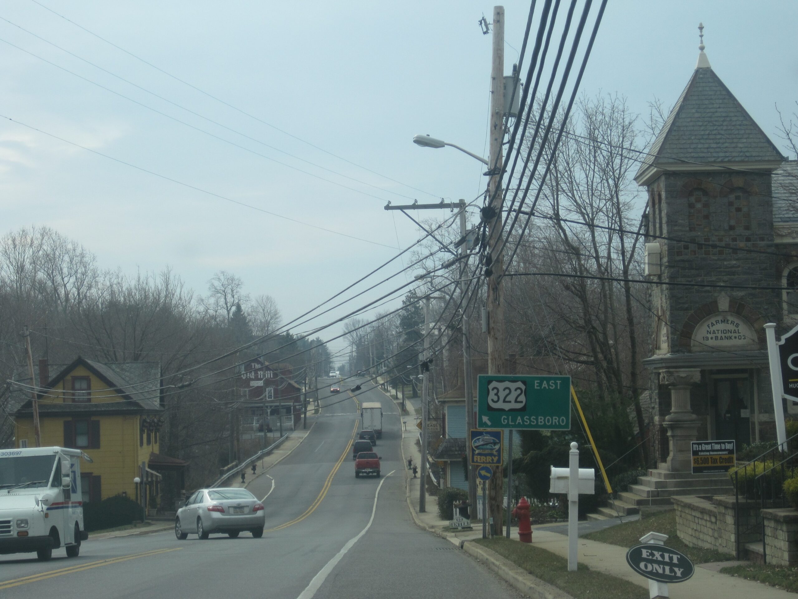Historic Main Street in Mullica Hill, New Jersey, lined with 18th and 19th century homes